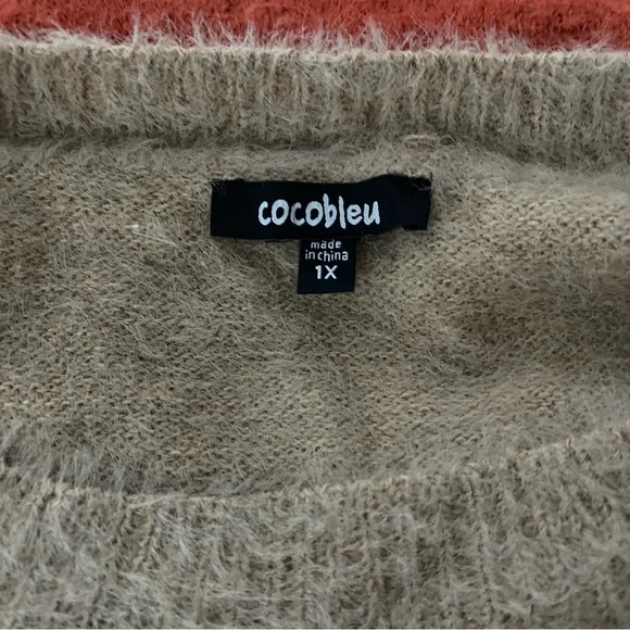 COCOBLEU Colorblock Leopard Print Fuzzy Crewneck Sweater, Sz 1X - Picture 12 of 14